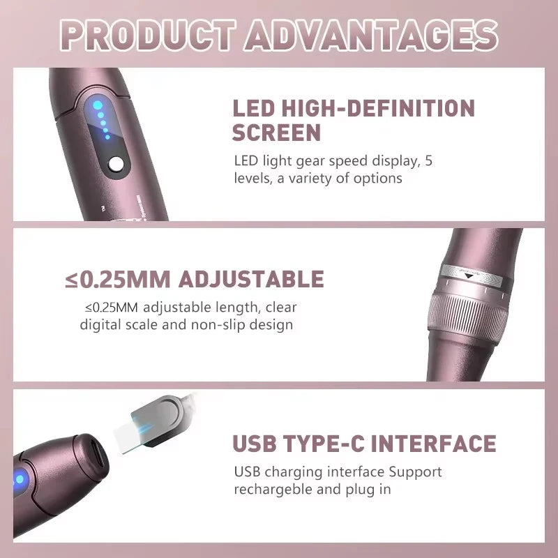 Electric Derma Pen Ultima A10 12 Pcs 0.25mm Needle Professional Nanoneedles  Machine Skincare Tool SPA Care