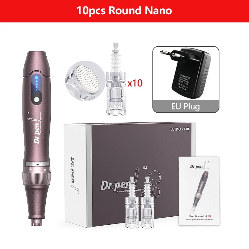 Electric Derma Pen Ultima A10 12 Pcs 0.25mm Needle Professional Nanoneedles  Machine Skincare Tool SPA Care