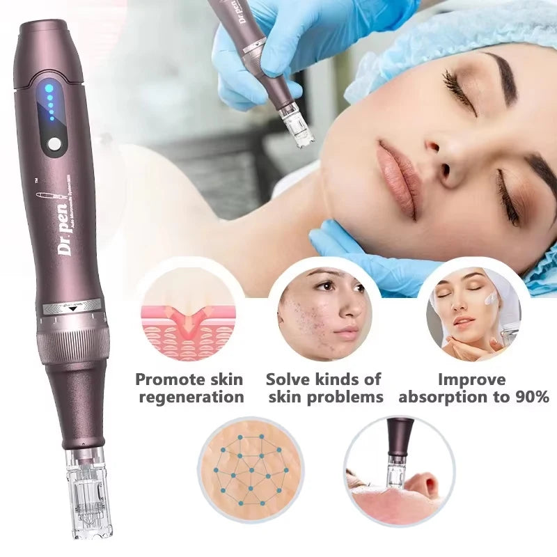 Electric Derma Pen Ultima A10 12 Pcs 0.25mm Needle Professional Nanoneedles  Machine Skincare Tool SPA Care