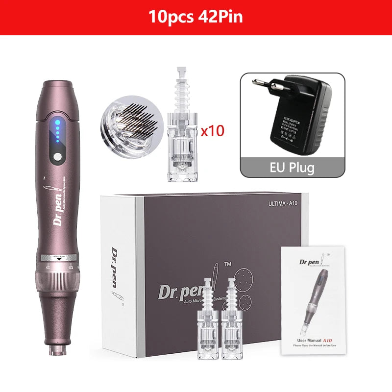 Electric Derma Pen Ultima A10 12 Pcs 0.25mm Needle Professional Nanoneedles  Machine Skincare Tool SPA Care
