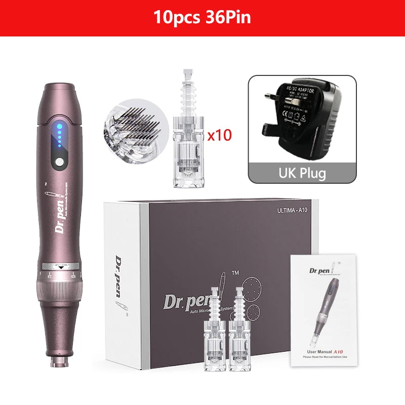 Electric Derma Pen Ultima A10 12 Pcs 0.25mm Needle Professional Nanoneedles  Machine Skincare Tool SPA Care