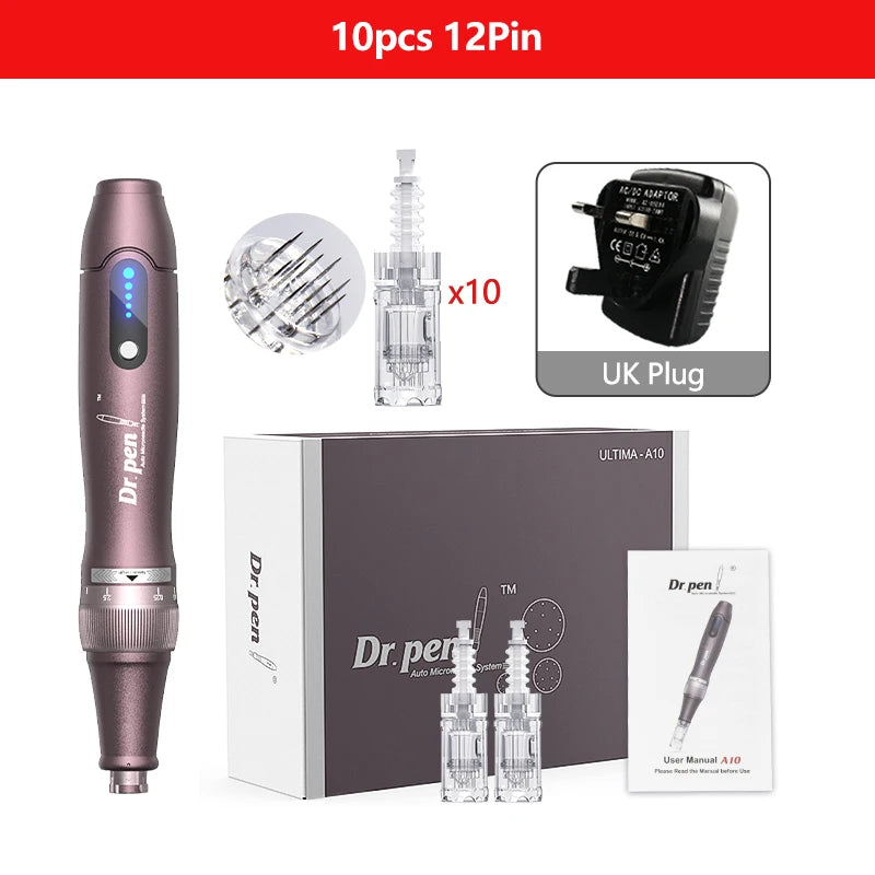 Electric Derma Pen Ultima A10 12 Pcs 0.25mm Needle Professional Nanoneedles  Machine Skincare Tool SPA Care