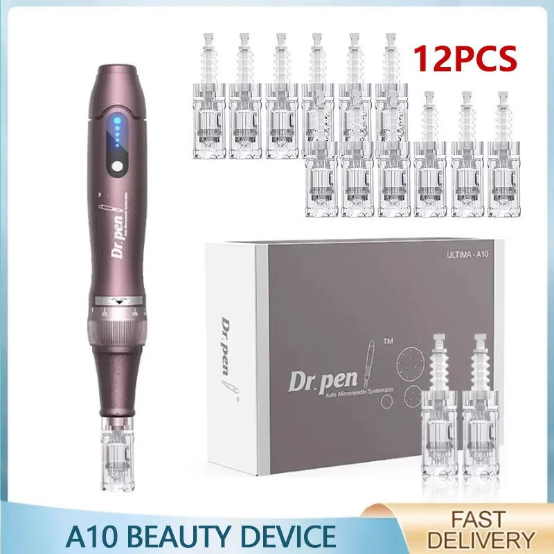 Electric Derma Pen Ultima A10 12 Pcs 0.25mm Needle Professional Nanoneedles  Machine Skincare Tool SPA Care