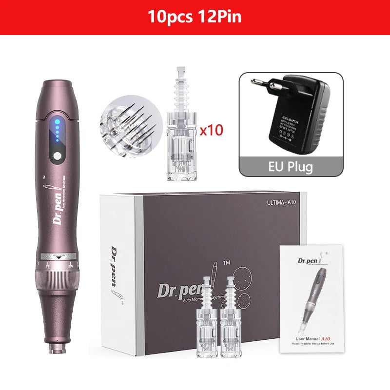 Electric Derma Pen Ultima A10 12 Pcs 0.25mm Needle Professional Nanoneedles  Machine Skincare Tool SPA Care