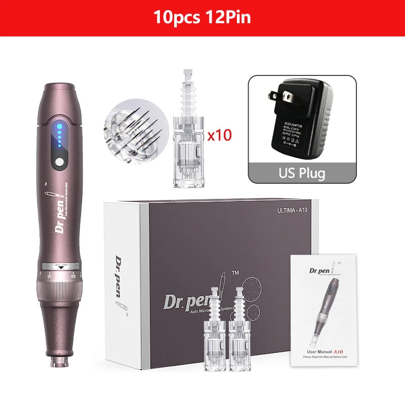 Electric Derma Pen Ultima A10 12 Pcs 0.25mm Needle Professional Nanoneedles  Machine Skincare Tool SPA Care