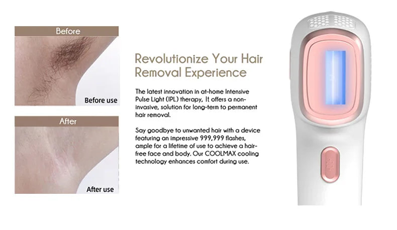 Hair Removal with Ice Cooling Care Function for Women Permanent,999,999 Flashes Painless IPL Hair Remover Device