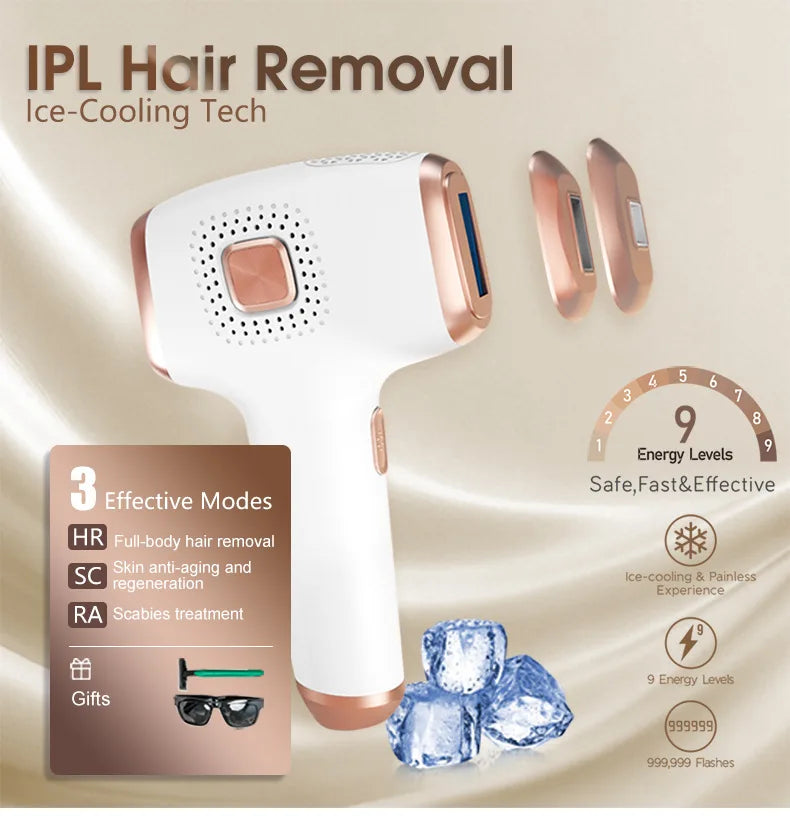 Hair Removal with Ice Cooling Care Function for Women Permanent,999,999 Flashes Painless IPL Hair Remover Device