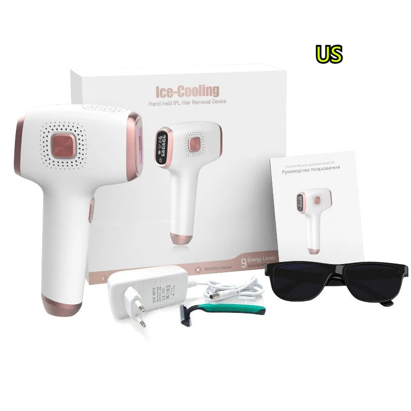 Hair Removal with Ice Cooling Care Function for Women Permanent,999,999 Flashes Painless IPL Hair Remover Device