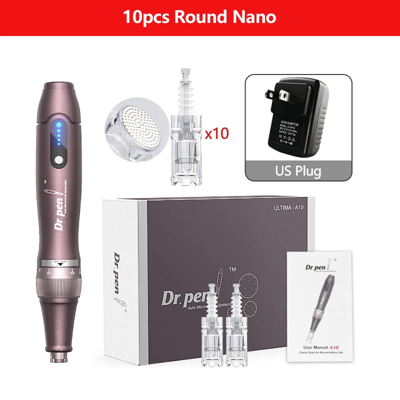 Electric Derma Pen Ultima A10 12 Pcs 0.25mm Needle Professional Nanoneedles  Machine Skincare Tool SPA Care