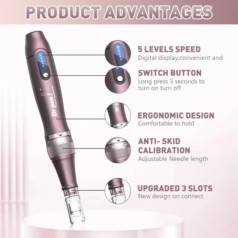 Electric Derma Pen Ultima A10 12 Pcs 0.25mm Needle Professional Nanoneedles  Machine Skincare Tool SPA Care