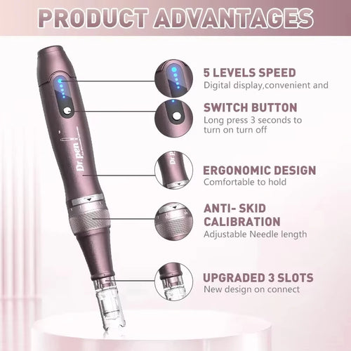 Electric Derma Pen Ultima A10 12 Pcs 0.25mm Needle Professional Nanoneedles  Machine Skincare Tool SPA Care