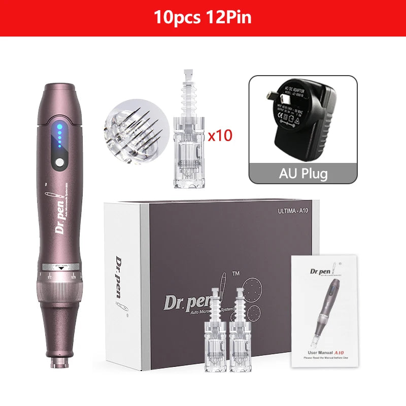 Electric Derma Pen Ultima A10 12 Pcs 0.25mm Needle Professional Nanoneedles  Machine Skincare Tool SPA Care