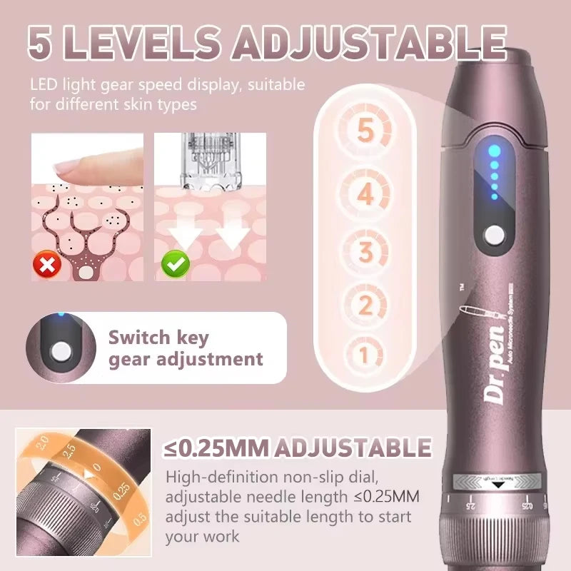Electric Derma Pen Ultima A10 12 Pcs 0.25mm Needle Professional Nanoneedles  Machine Skincare Tool SPA Care