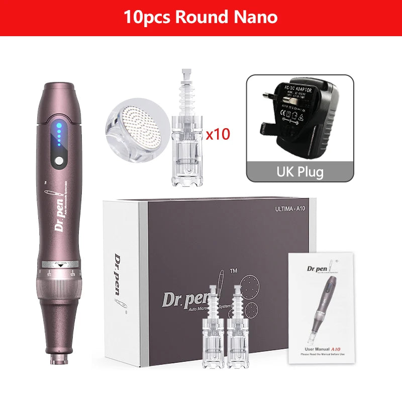 Electric Derma Pen Ultima A10 12 Pcs 0.25mm Needle Professional Nanoneedles  Machine Skincare Tool SPA Care