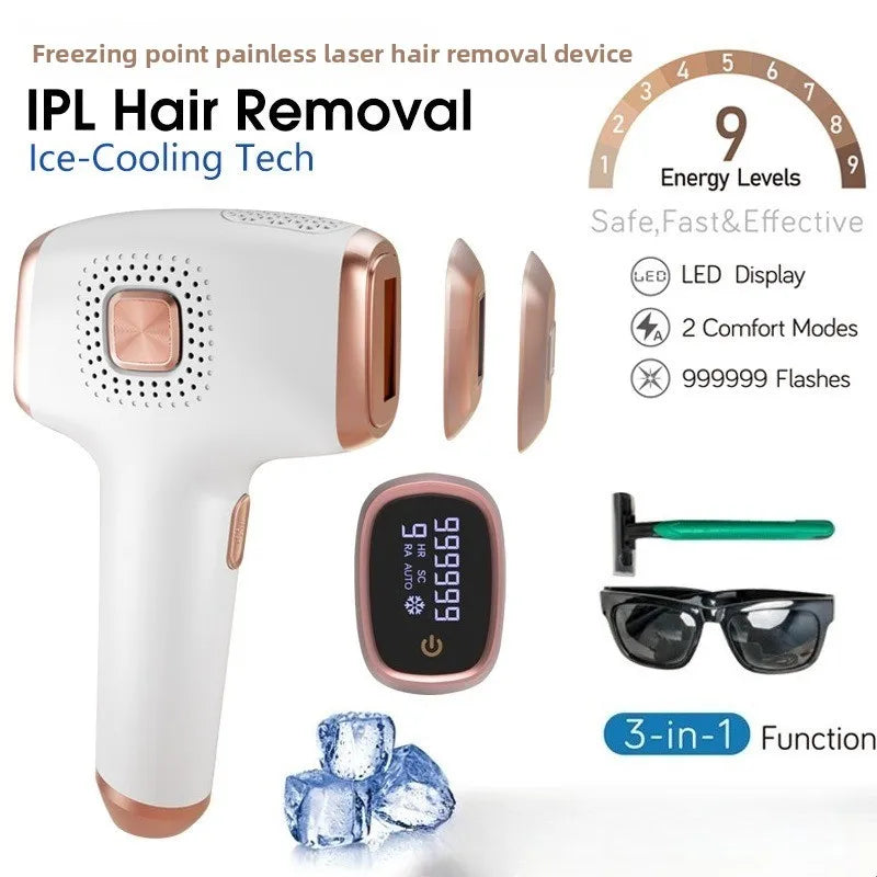 Hair Removal with Ice Cooling Care Function for Women Permanent,999,999 Flashes Painless IPL Hair Remover Device